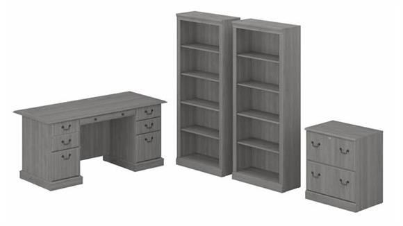 Executive Desk with Lateral File Cabinet and Bookcase Set