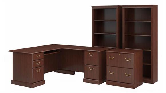 L-Shaped Executive Desk with Lateral File Cabinet and Bookcase Set