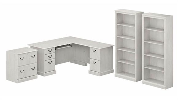 L-Shaped Executive Desk with Lateral File Cabinet and Bookcase Set