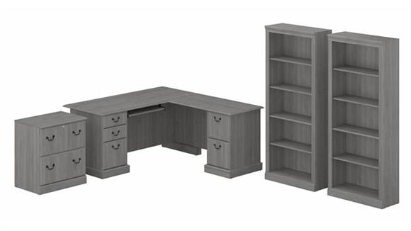 L-Shaped Executive Desk with Lateral File Cabinet and Bookcase Set