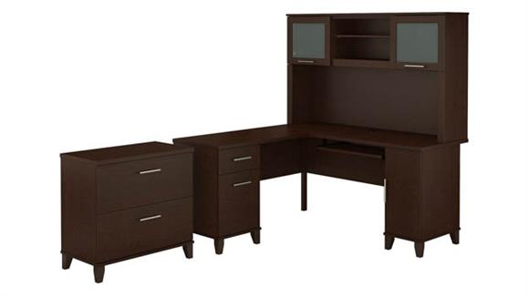 60in W L-Shaped Desk with Hutch and Lateral File Cabinet