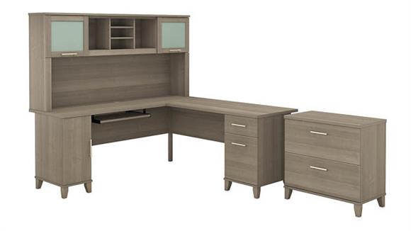 72in W L-Shaped Desk with Hutch and Lateral File Cabinet