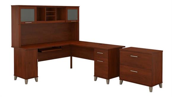 72in W L-Shaped Desk with Hutch and Lateral File Cabinet