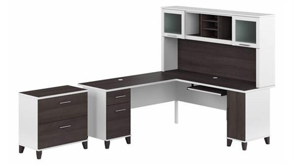 72in W L-Shaped Desk with Hutch and Lateral File Cabinet