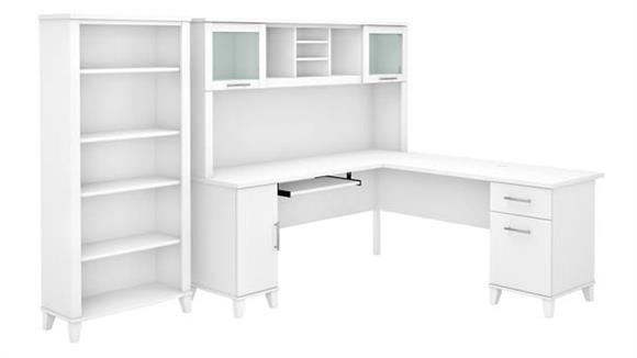 72in W L-Shaped Desk with Hutch and 5 Shelf Bookcase