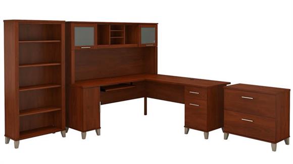 72in W L-Shaped Desk with Hutch, Lateral File Cabinet and Bookcase