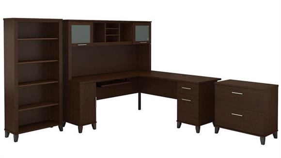 72in W L-Shaped Desk with Hutch, Lateral File Cabinet and Bookcase