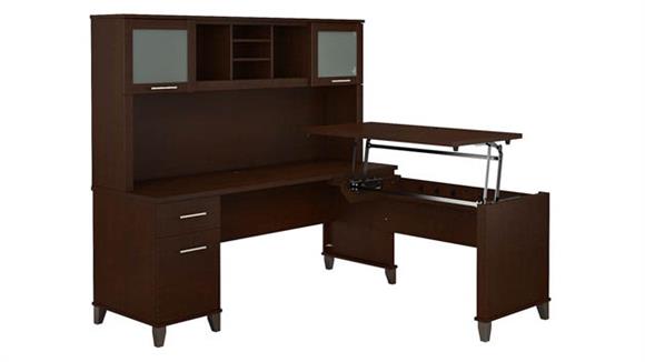 6ft W 3 Position Sit to Stand L-Shaped Desk with Hutch