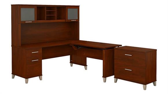 6ft W 3 Position Sit to Stand L-Shaped Desk with Hutch and Lateral File Cabinet