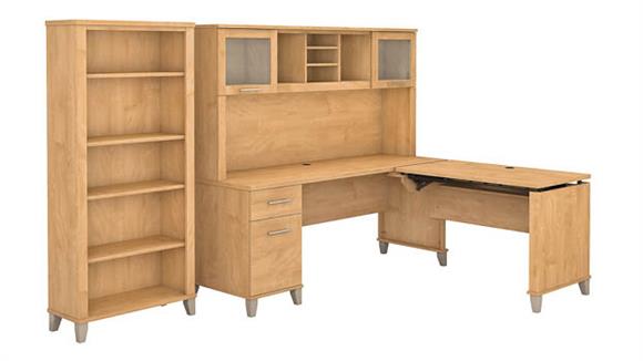 6ft W 3 Position Sit to Stand L-Shaped Desk with Hutch and Bookcase