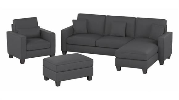 102in W Sectional Couch with Reversible Chaise Lounge, Accent Chair, and Ottoman