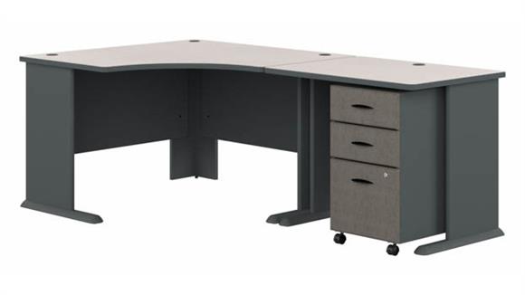 48in W Corner Desk with 36in W Return and Mobile File Cabinet (Assembled)