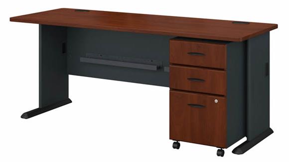 72in W Desk with Assembled 3 Drawer Mobile File Cabinet