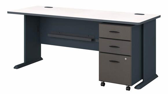 72in W Desk with Assembled 3 Drawer Mobile File Cabinet