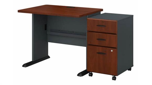 36in W Desk with Assembled 3 Drawer Mobile File Cabinet