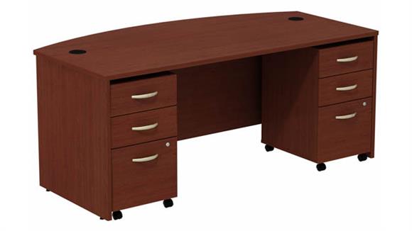 72in W Bow Front Desk with (2) Assembled 3 Drawer Mobile Pedestals