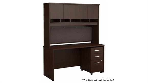 60in W x 24in D Office Desk with Hutch and Assembled 3 Drawer Mobile File Cabinet