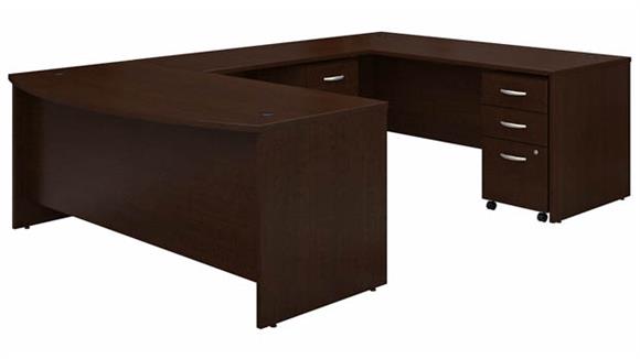 72in W x 36in D Bow Front U-Shaped Desk with (2) Assembled Mobile File Cabinets