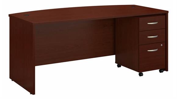 72in W x 36in D Bow Front Desk with Assembled 3 Drawer Mobile File Cabinet