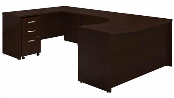 60in W Left Handed Bow Front U-Shaped Desk with Assembled Mobile File Cabinet