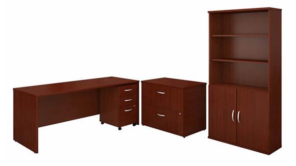 72in W Office Desk with Bookcase and Assembled Lateral and Mobile File Cabinets