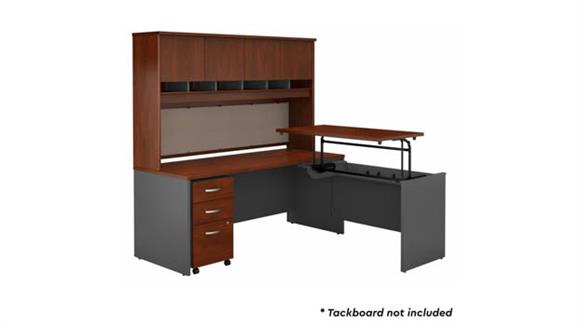 6ft W x 30in D 3 Position Sit to Stand L Shaped Desk with Hutch and Mobile File Cabinet