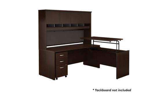 6ft W x 30in D 3 Position Sit to Stand L Shaped Desk with Hutch and Mobile File Cabinet