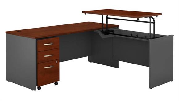 6ft W x 30in D 3 Position Sit to Stand L Shaped Desk with Mobile File Cabinet