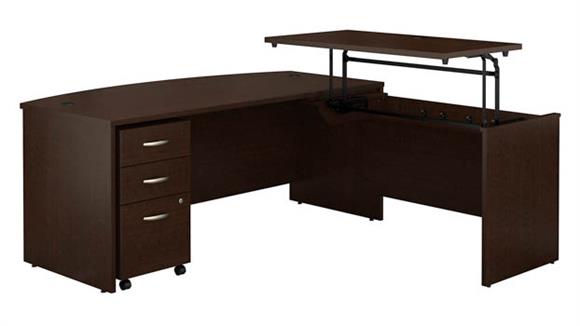 6ft W x 36in D 3 Position Bow Front Sit to Stand L Shaped Desk with Mobile File Cabinet