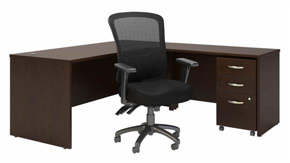 72in W L-Shaped Desk with High Back Multifunction Office Chair and Assembled Mobile File Cabinet