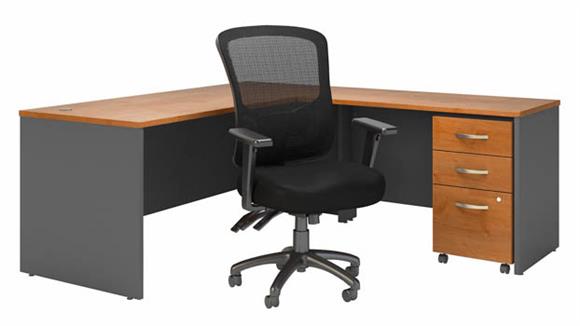 72in W L-Shaped Desk with High Back Multifunction Office Chair and Assembled Mobile File Cabinet