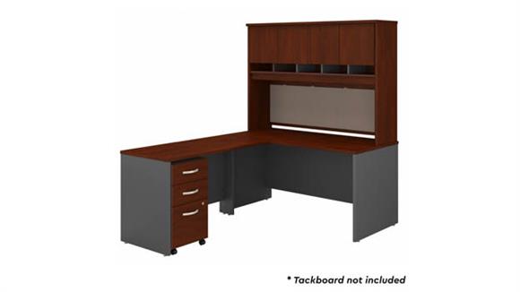 60in W L-Shaped Desk with Hutch and Assembled Mobile File Cabinet