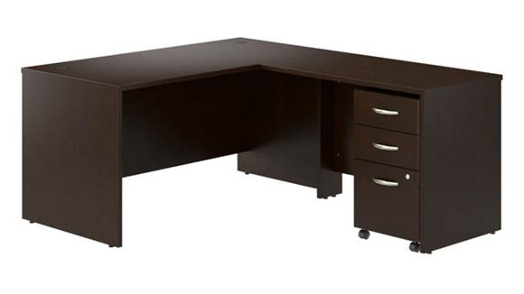 60in W L-Shaped Desk with 42in W Return and Mobile File Cabinet