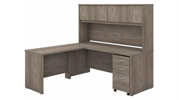 72in W x 30in D L-Shaped Desk with Hutch, 42in W Return and Assembled Mobile File Cabinet