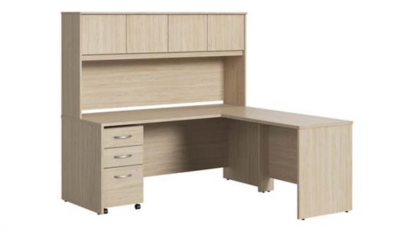 72in W x 30in D L-Shaped Desk with Hutch, 42in W Return and Assembled Mobile File Cabinet