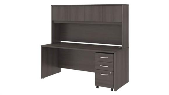 72in W x 30in D Office Desk with Hutch and Assembled Mobile File Cabinet