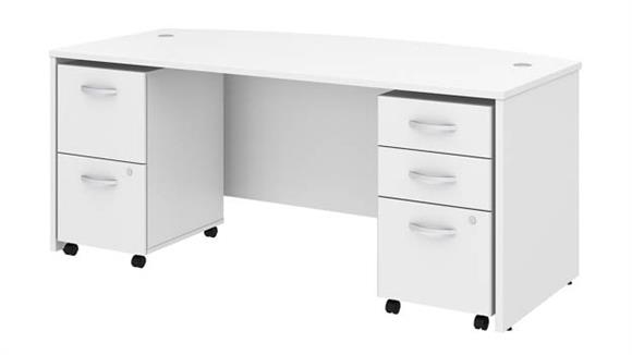 72in W x 36in D Bow Front Desk with 2 Assembled Mobile File Cabinets