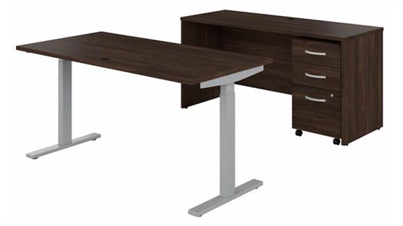 60in W x 30in D Height Adjustable Standing Desk, Credenza and Assembled Mobile File Cabinet