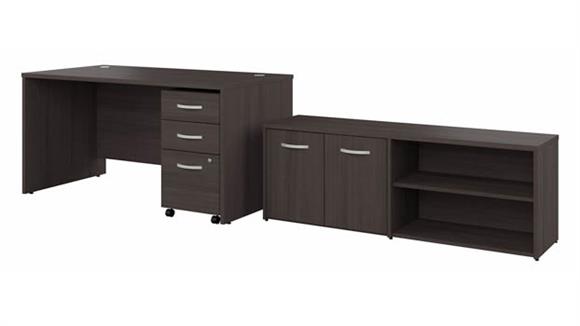 72in W x 30in D Office Desk with Storage Return and Mobile File Cabinet