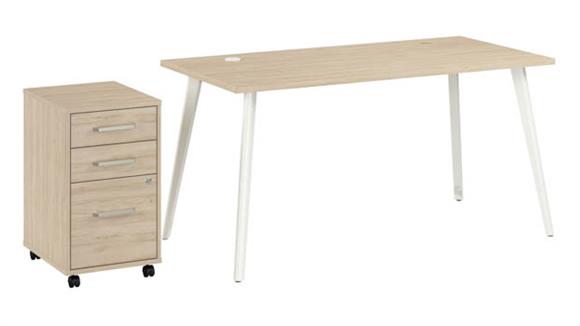60in W Desk with Splayed Metal Legs and 3 Drawer Mobile File Cabinet (Assembled)