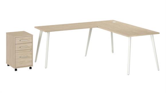 72in W L-Shaped Desk with Splayed Metal Legs and Mobile File Cabinet (Assembled)