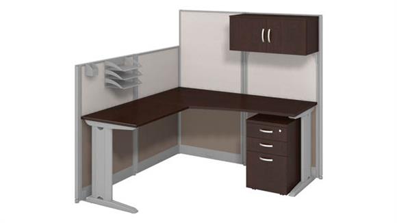 65in W L-Shaped Cubicle Desk with Storage, Drawers, and Organizers