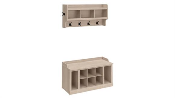 40in W Shoe Storage Bench with Shelves and Wall Mounted Coat Rack