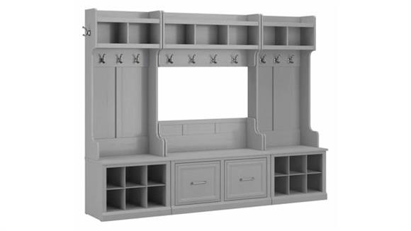 Full Entryway Storage Set with Coat Rack and Shoe Bench with Doors