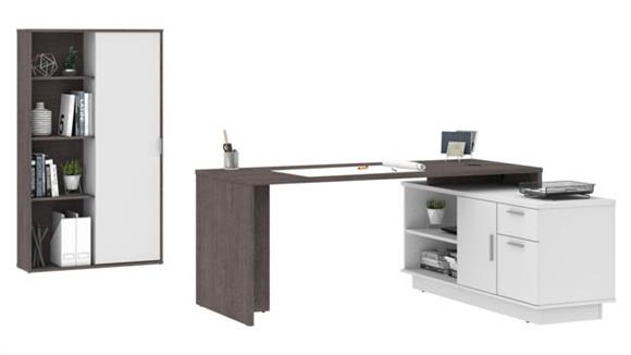 72in W  L-Shaped Desk and Bookcase