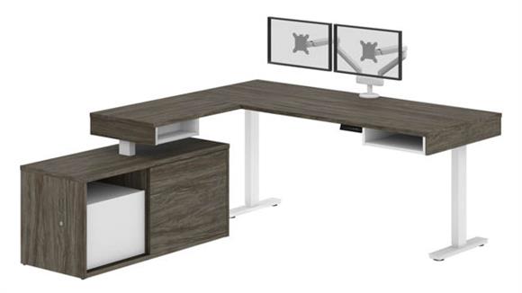 Height Adjustable L-Desk with Dual Monitor Arm