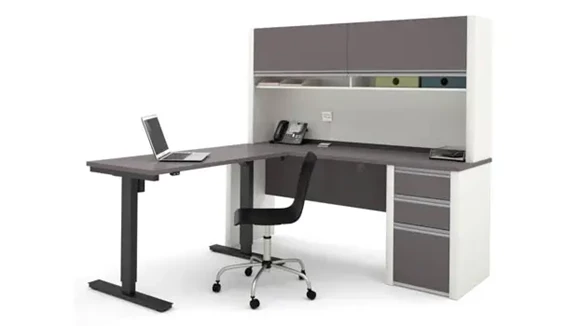 L Shaped Desk with Hutch & Adjustable Height Table
