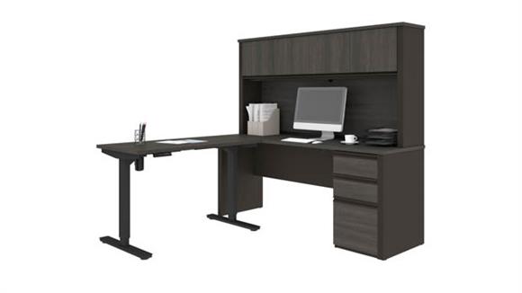 72in W x 72in D Height Adjustable L-Shaped Desk with Hutch