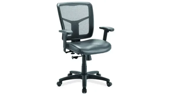 Mesh Task Chair Leather Seat Adjustable Arms Black