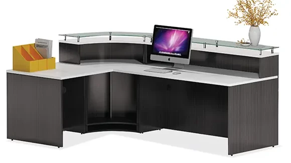 L-Desk Reception Desk 80in W x 63in D with 1 Pedestal and ADA Return